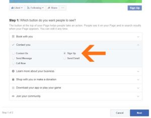 Contact you - sign up button Facebook page