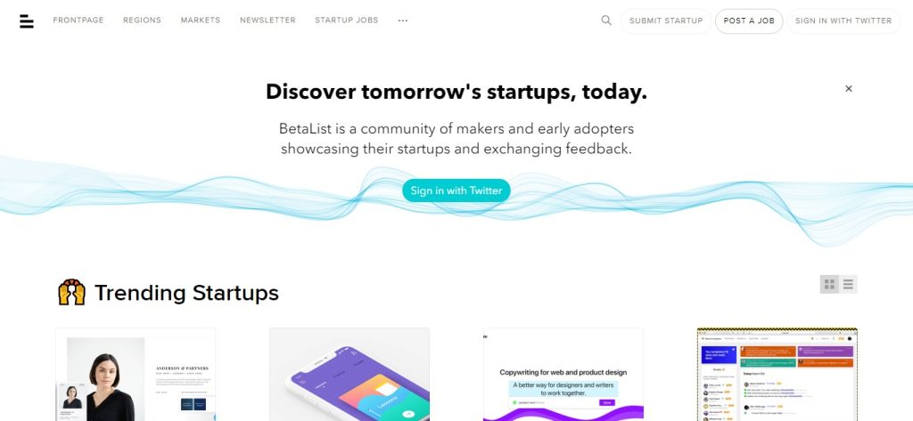 Betalist - Discover and get early access to tomorrow's startups - home page. Desktop and mobile app beta testing sites