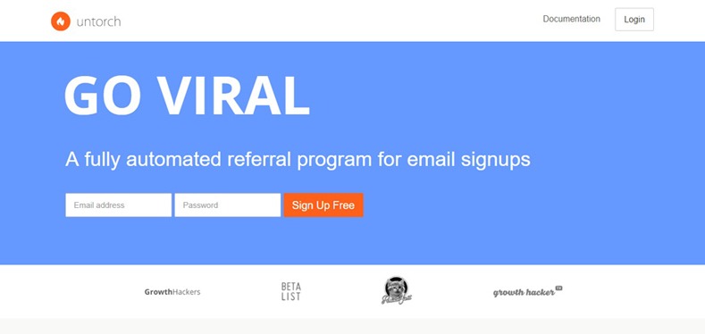Untorch screenshot - Viral Marketing Tool for Email Sign Up - StartupDevKit