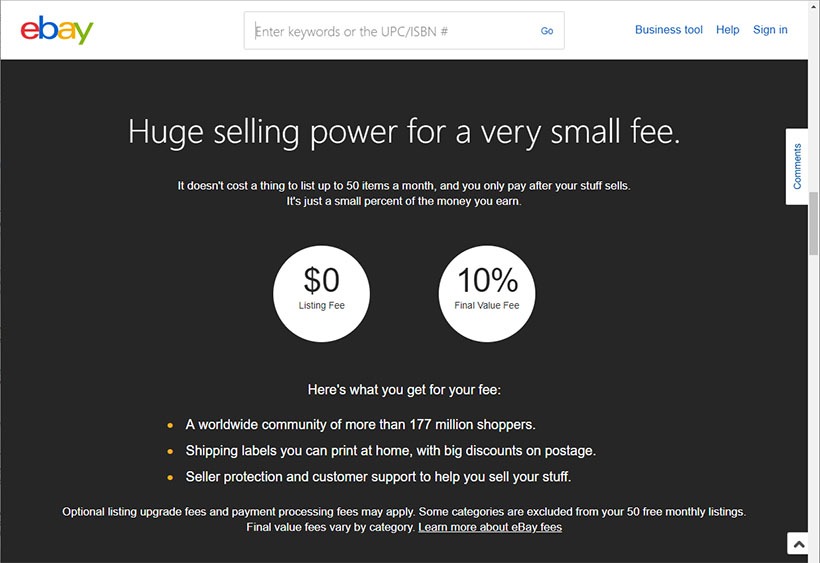 eBay percentagebased listing fee business model StartupDevKit