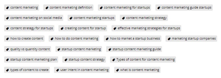 Startup content marketing post tags for SEO