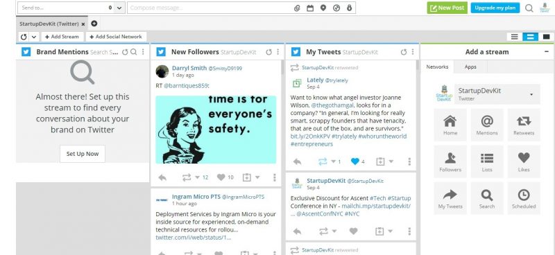 Hootsuite Dashboard Streams - social media startup marketing strategies and tactics