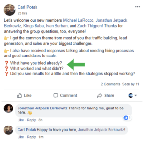 Facebook group engagement as part of a Facebook marketing strategy for startups