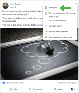 Saving Facebook Posts for later