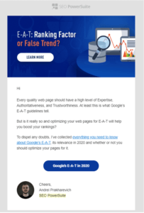 SEO Powersuite Tips and Tricks Email example of great content to improve the user experience when receiving email sequence campaigns