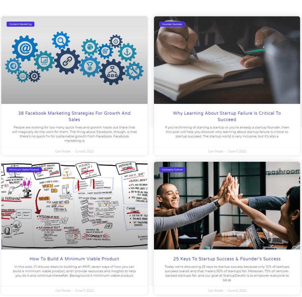 Picture of a portion of the startupdevkit blog