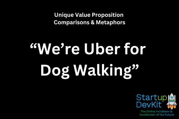 Unique value proposition comparisons and metaphors. Example: "we're uber for dog walking"